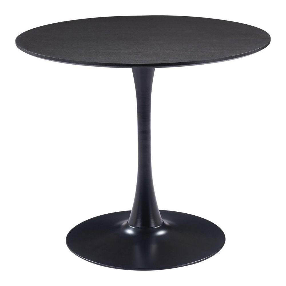 36" Black Wood and Steel Pedestal Base Round Top Dining Table HomeRoots