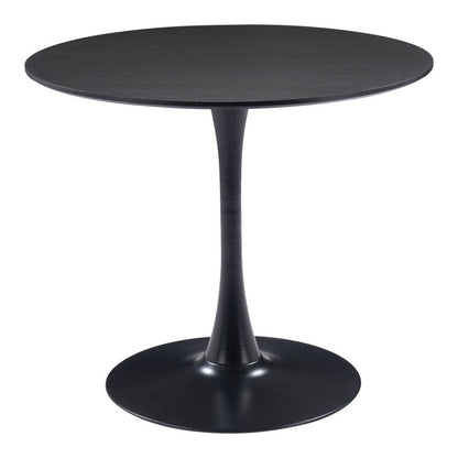 36" Black Wood and Steel Pedestal Base Round Top Dining Table HomeRoots