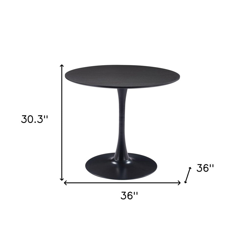 36" Black Wood and Steel Pedestal Base Round Top Dining Table HomeRoots