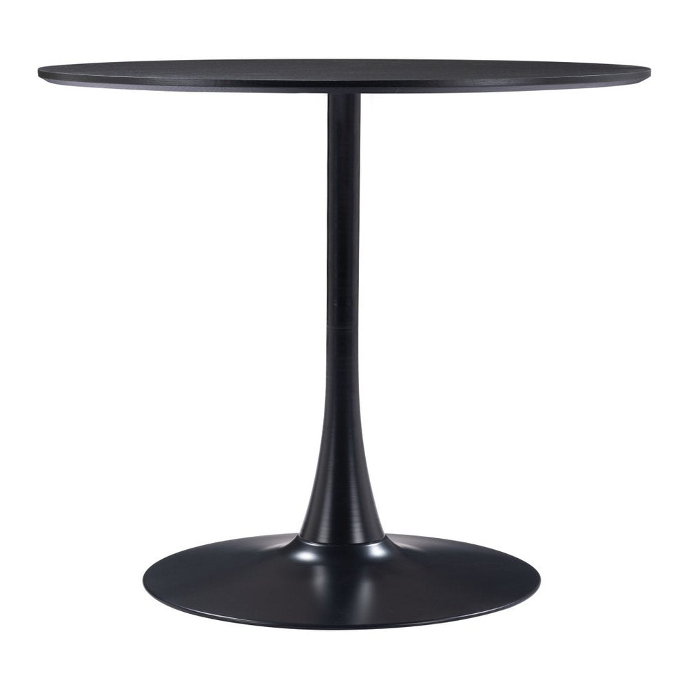 36" Black Wood and Steel Pedestal Base Round Top Dining Table HomeRoots