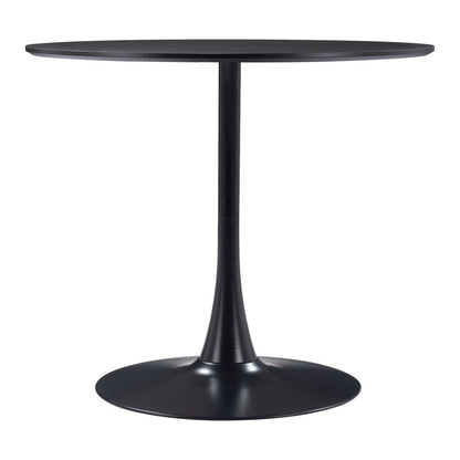 36" Black Wood and Steel Pedestal Base Round Top Dining Table HomeRoots