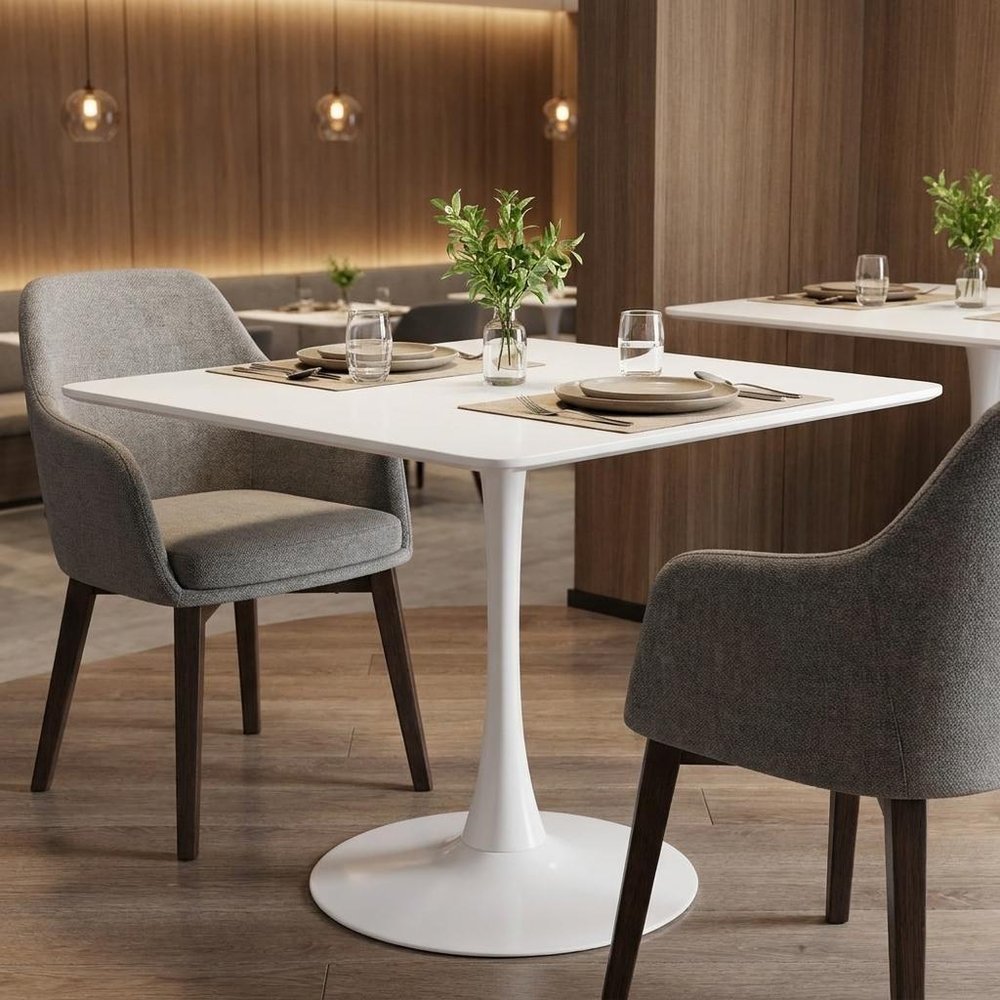 36" White Wood and Steel Pedestal Base Square Dining Table HomeRoots
