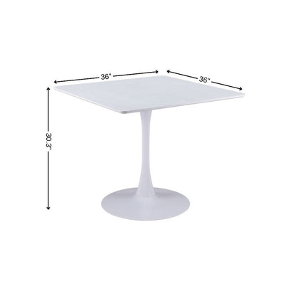 36" White Wood and Steel Pedestal Base Square Dining Table HomeRoots
