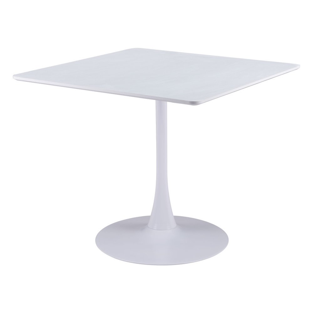 36" White Wood and Steel Pedestal Base Square Dining Table HomeRoots