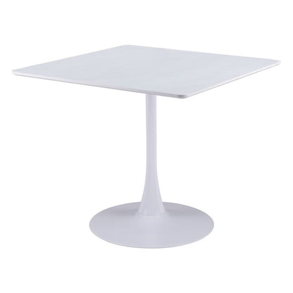36" White Wood and Steel Pedestal Base Square Dining Table HomeRoots