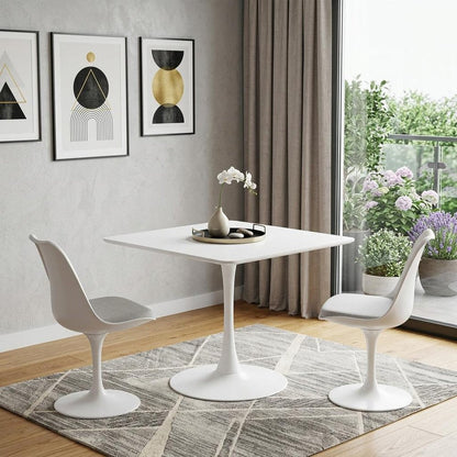 36" White Wood and Steel Pedestal Base Square Dining Table HomeRoots