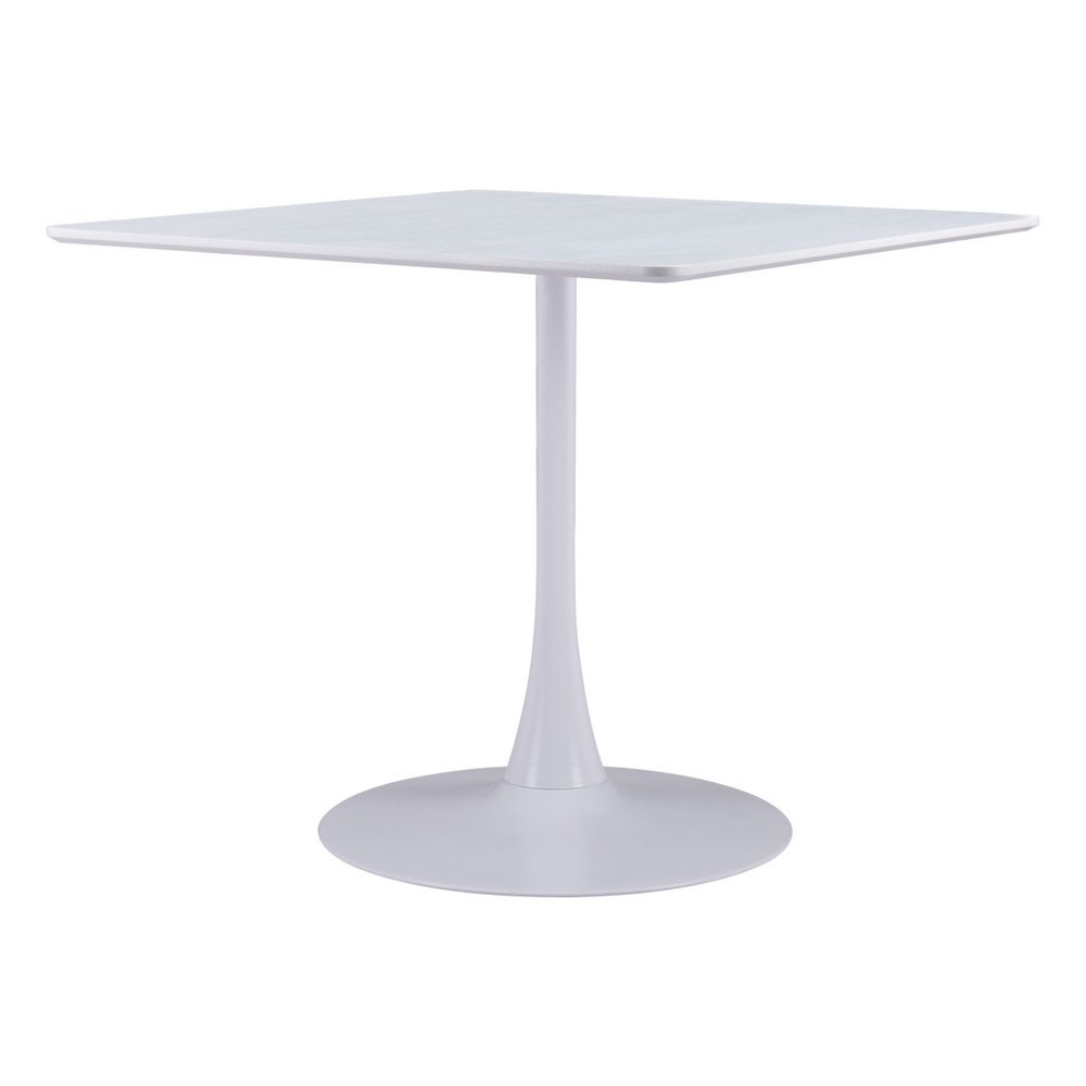 36" White Wood and Steel Pedestal Base Square Dining Table HomeRoots