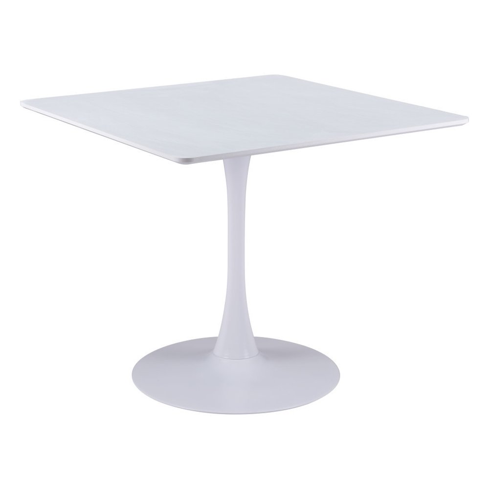 36" White Wood and Steel Pedestal Base Square Dining Table HomeRoots
