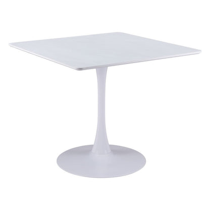 36" White Wood and Steel Pedestal Base Square Dining Table HomeRoots