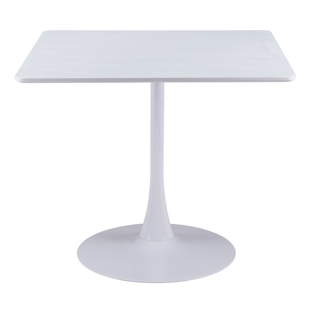 36" White Wood and Steel Pedestal Base Square Dining Table HomeRoots