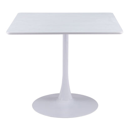 36" White Wood and Steel Pedestal Base Square Dining Table HomeRoots