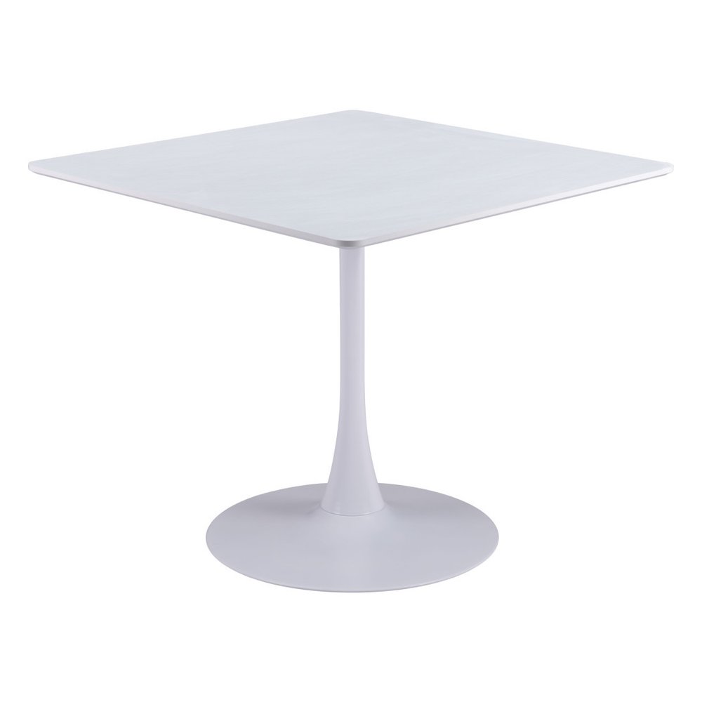 36" White Wood and Steel Pedestal Base Square Dining Table HomeRoots