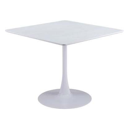 36" White Wood and Steel Pedestal Base Square Dining Table HomeRoots