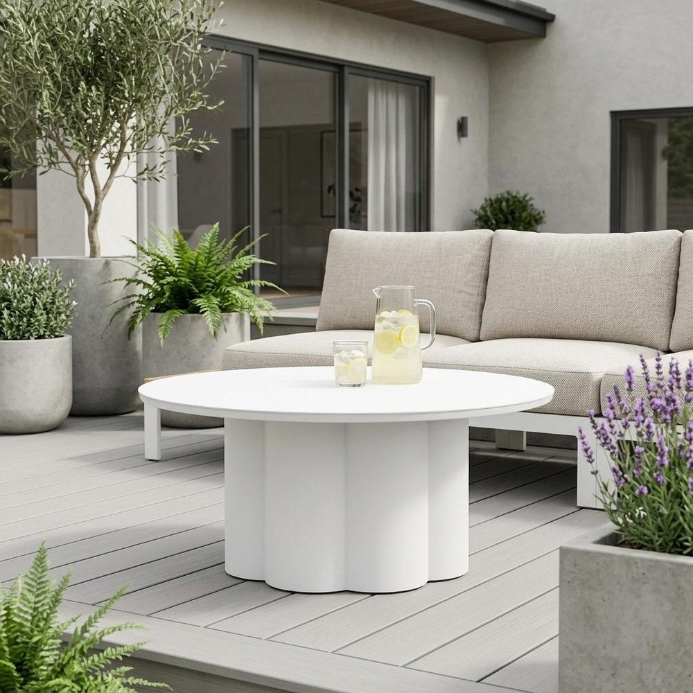 34" White Rounded Aluminum Outdoor Coffee Table HomeRoots