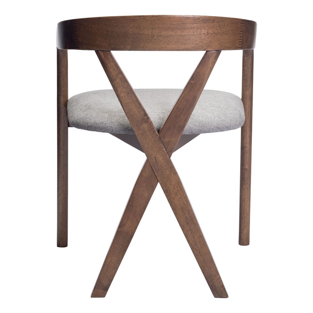 Gray And Walnut Upholstery And Solid Wood Cross Back Dining Arm Chair — view 6
