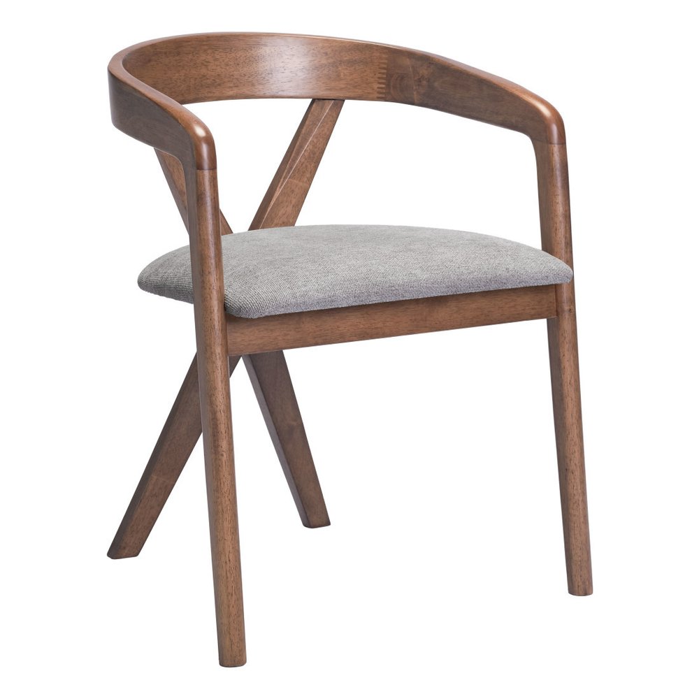 Gray And Walnut Upholstery And Solid Wood Cross Back Dining Arm Chair HomeRoots