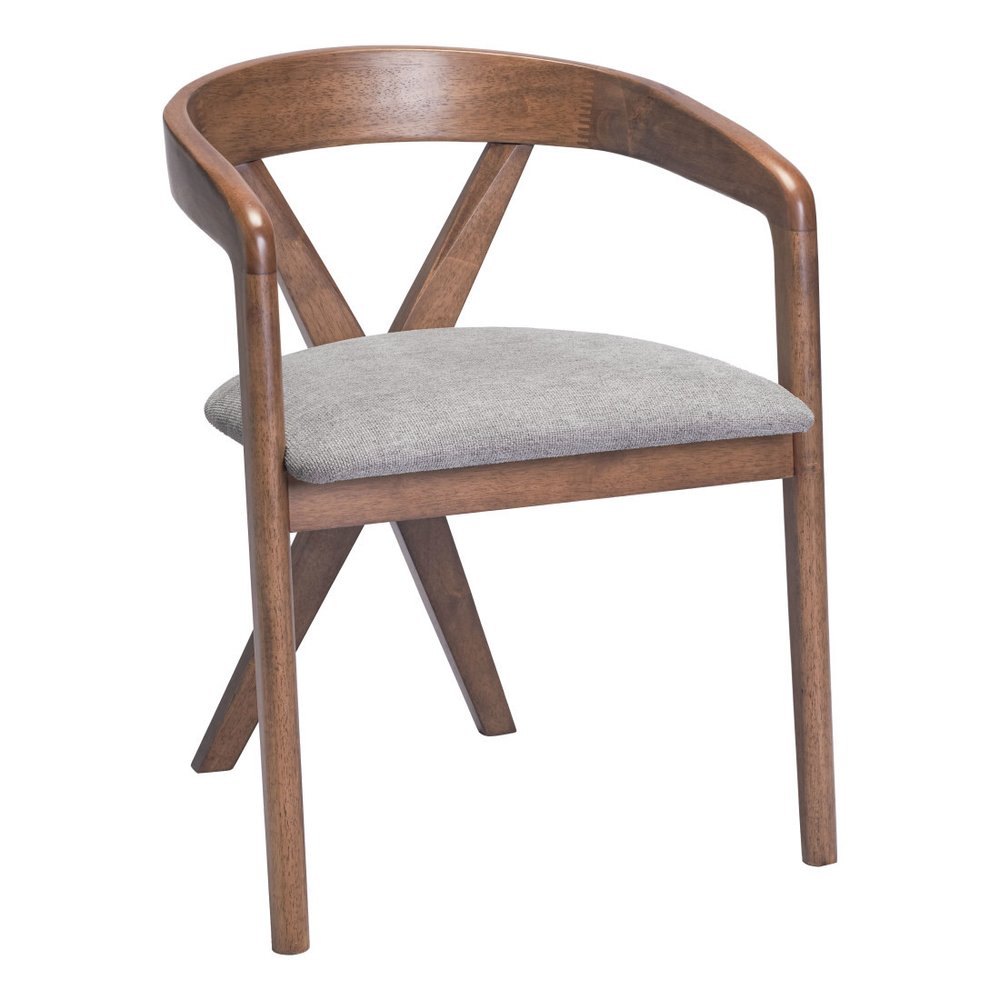 Gray And Walnut Upholstery And Solid Wood Cross Back Dining Arm Chair HomeRoots