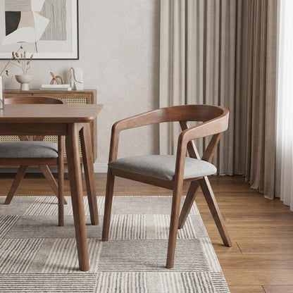 Gray And Walnut Upholstery And Solid Wood Cross Back Dining Arm Chair HomeRoots