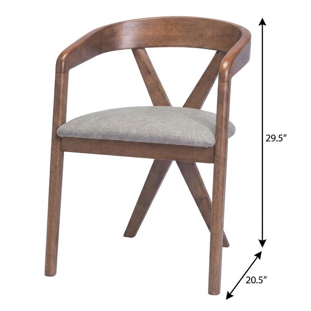 Gray And Walnut Upholstery And Solid Wood Cross Back Dining Arm Chair HomeRoots