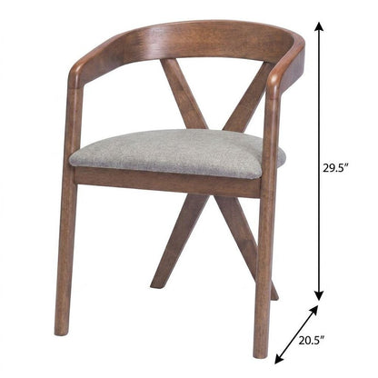 Gray And Walnut Upholstery And Solid Wood Cross Back Dining Arm Chair HomeRoots