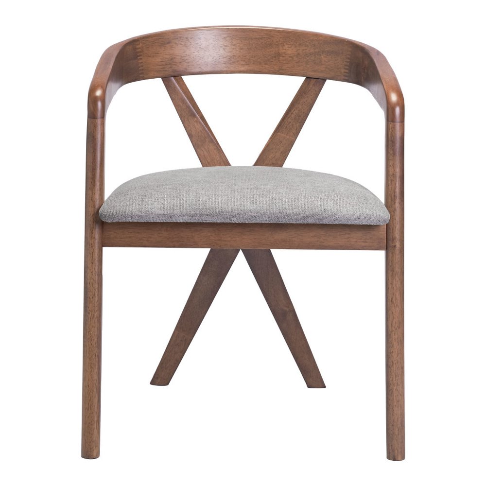Gray And Walnut Upholstery And Solid Wood Cross Back Dining Arm Chair HomeRoots