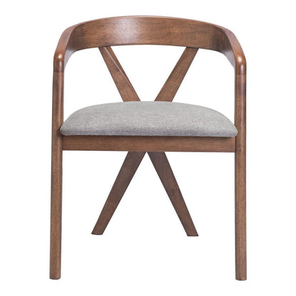 Gray And Walnut Upholstery And Solid Wood Cross Back Dining Arm Chair HomeRoots