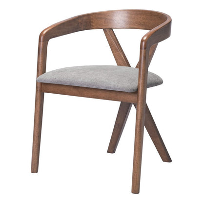 Gray And Walnut Upholstery And Solid Wood Cross Back Dining Arm Chair HomeRoots