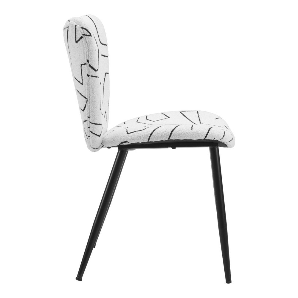 Set of Two White and Black Upholstered Faux Shearling Dining Side Chairs HomeRoots