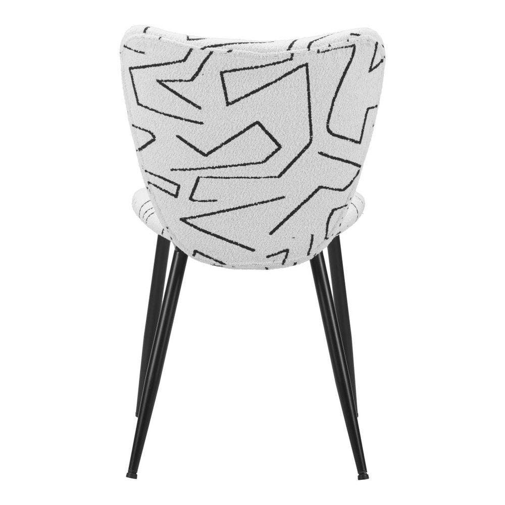 Set of Two White and Black Upholstered Faux Shearling Dining Side Chairs HomeRoots