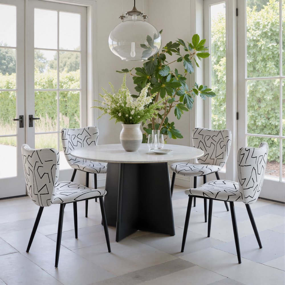 Set of Two White and Black Upholstered Faux Shearling Dining Side Chairs HomeRoots
