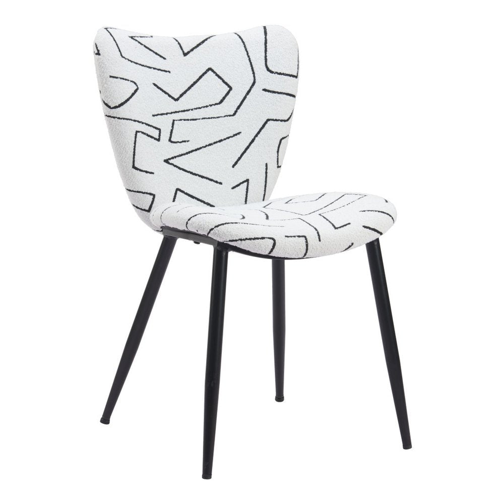 Set of Two White and Black Upholstered Faux Shearling Dining Side Chairs HomeRoots