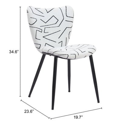 Set of Two White and Black Upholstered Faux Shearling Dining Side Chairs HomeRoots