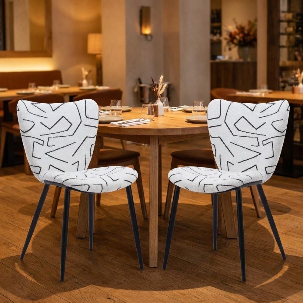 Set of Two White and Black Upholstered Faux Shearling Dining Side Chairs HomeRoots