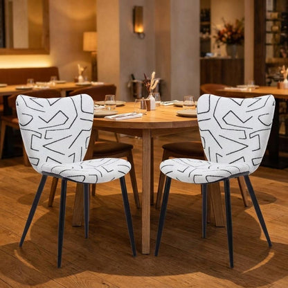 Set of Two White and Black Upholstered Faux Shearling Dining Side Chairs HomeRoots