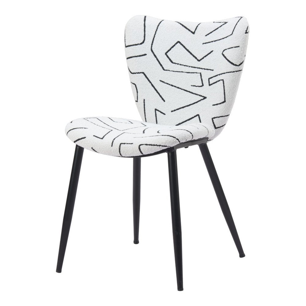 Set of Two White and Black Upholstered Faux Shearling Dining Side Chairs HomeRoots
