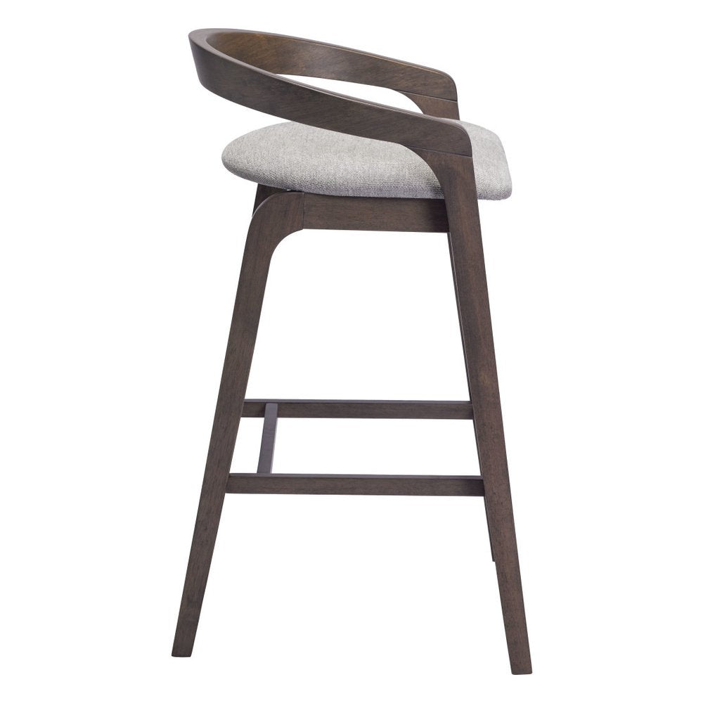 Set of Two 31" Gray And Espresso Fabric And Solid Wood Low Back Bar Height Bar Chairs HomeRoots