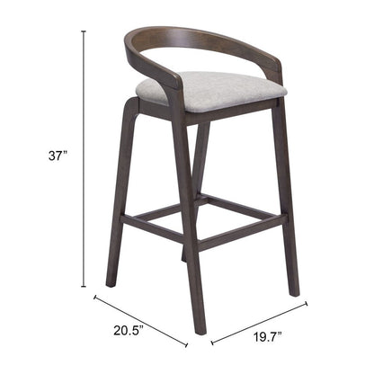 Set of Two 31" Gray and Espresso Fabric and Solid Wood Low Back Bar Height Bar Chairs HomeRoots