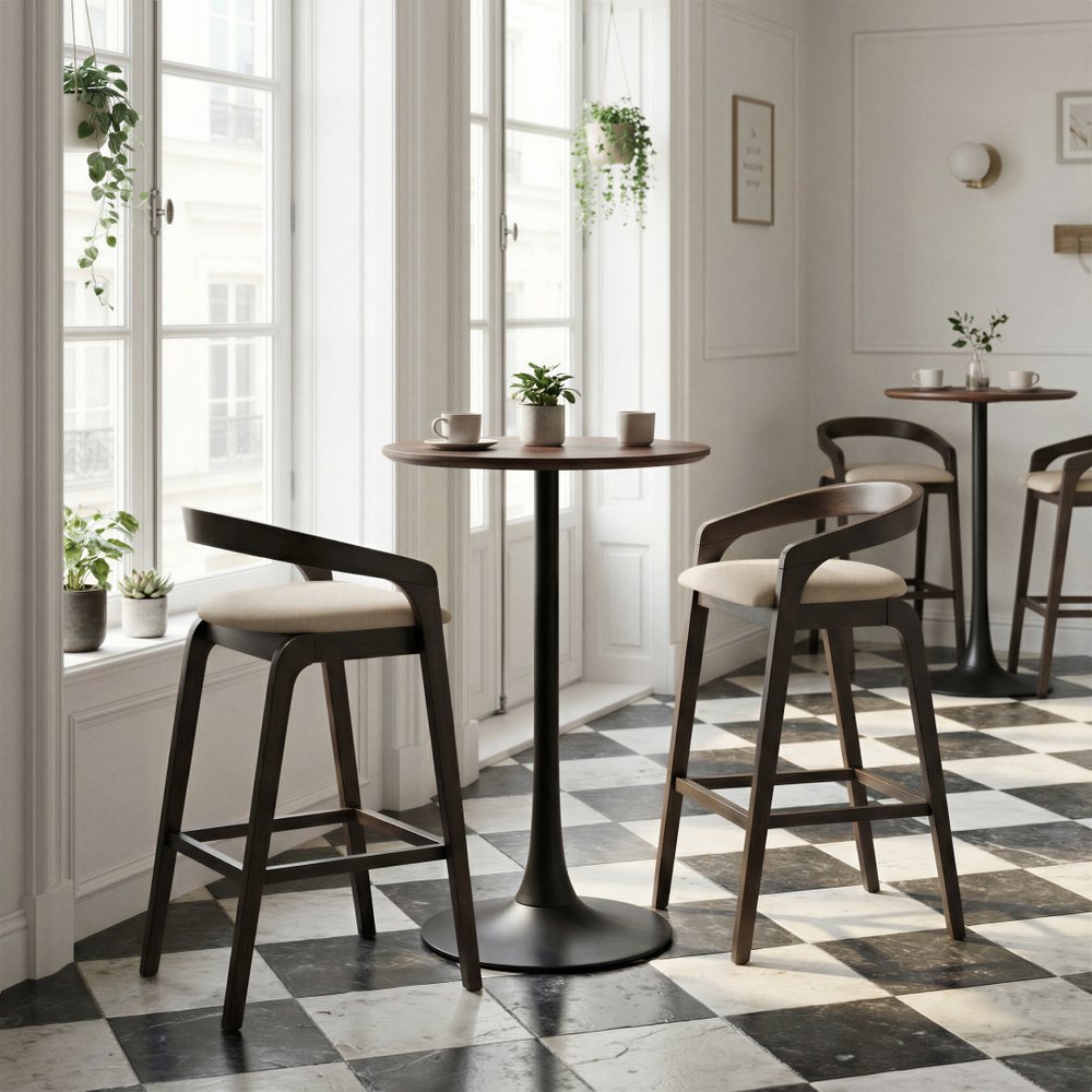 Set of Two 31" Gray and Espresso Fabric and Solid Wood Low Back Bar Height Bar Chairs HomeRoots