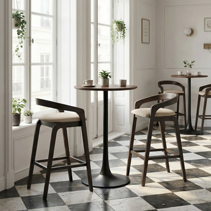 Set of Two 31" Gray and Espresso Fabric and Solid Wood Low Back Bar Height Bar Chairs HomeRoots