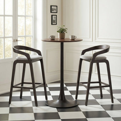 Set of Two 31" Gray and Espresso Fabric and Solid Wood Low Back Bar Height Bar Chairs HomeRoots