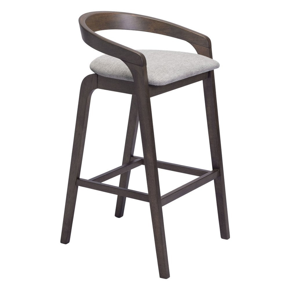 Set of Two 31" Gray And Espresso Fabric And Solid Wood Low Back Bar Height Bar Chairs HomeRoots