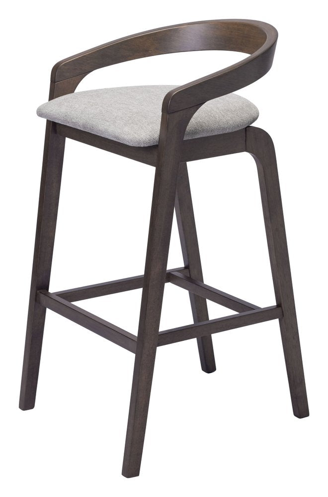 Set of Two 31" Gray and Espresso Fabric and Solid Wood Low Back Bar Height Bar Chairs HomeRoots