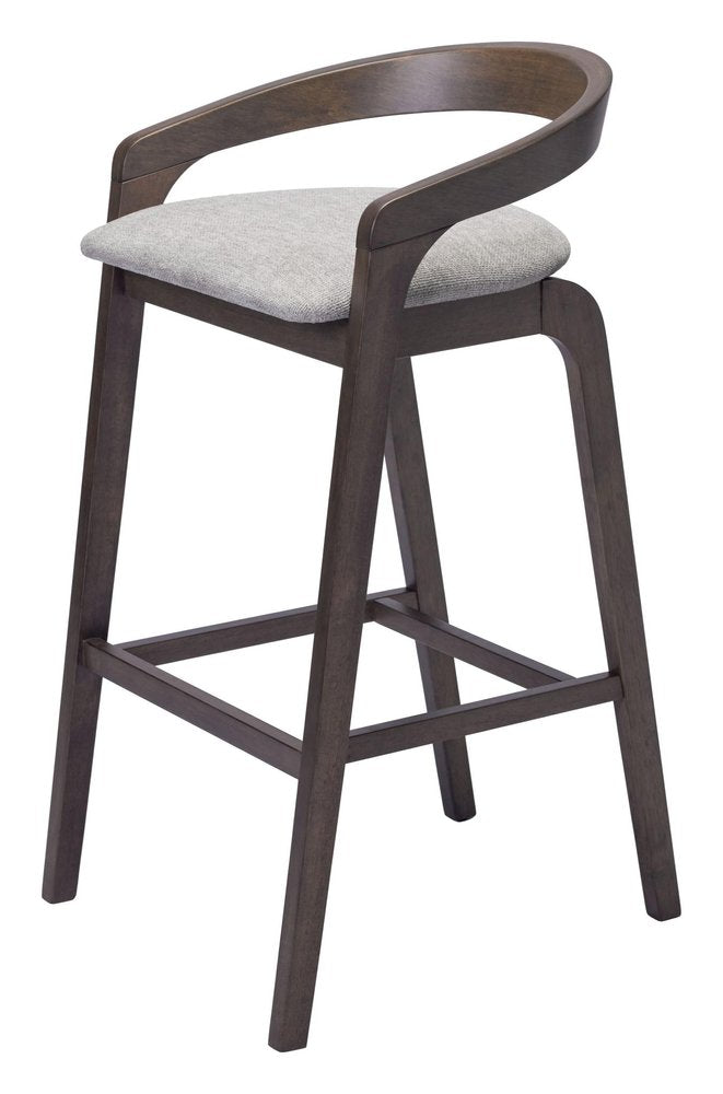 Set of Two 31" Gray And Espresso Fabric And Solid Wood Low Back Bar Height Bar Chairs HomeRoots