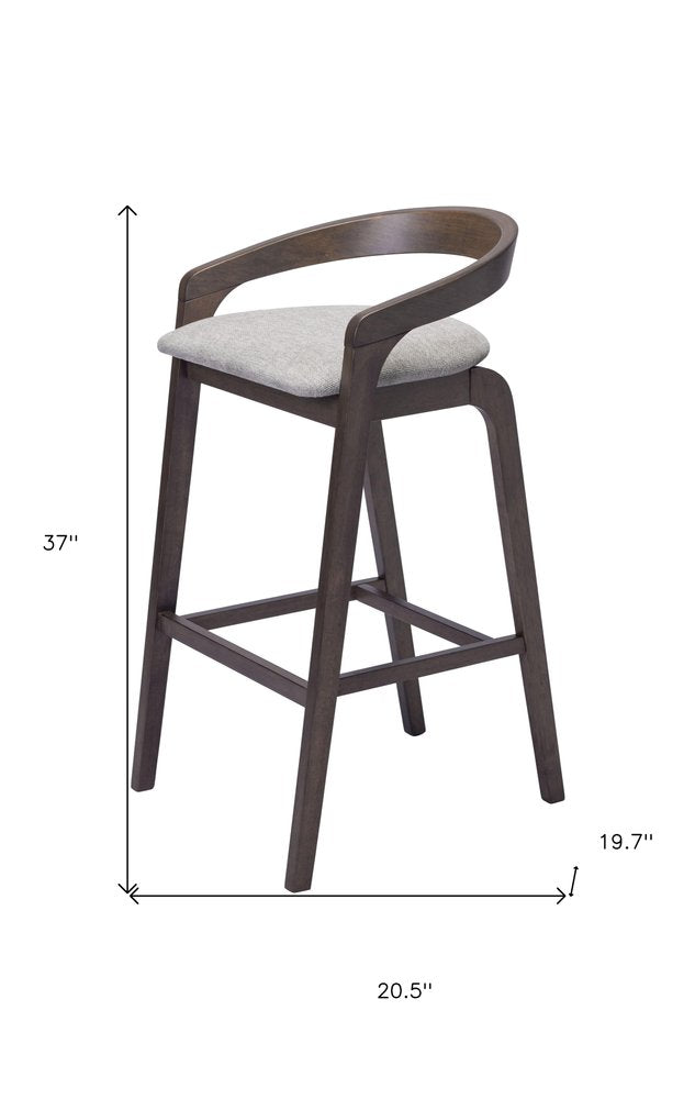 Set of Two 31" Gray and Espresso Fabric and Solid Wood Low Back Bar Height Bar Chairs HomeRoots