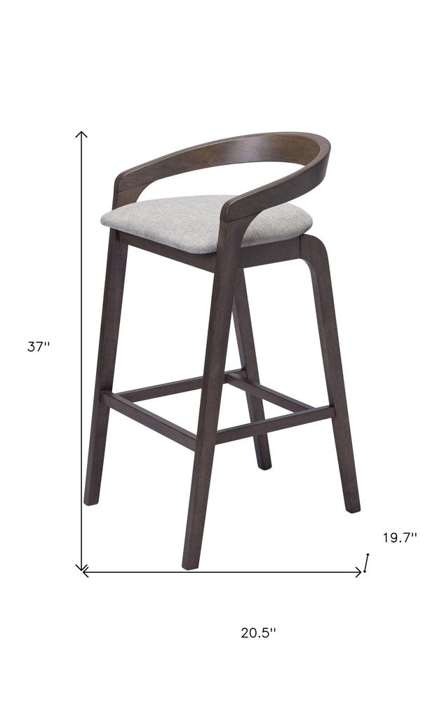 Set of Two 31" Gray And Espresso Fabric And Solid Wood Low Back Bar Height Bar Chairs HomeRoots