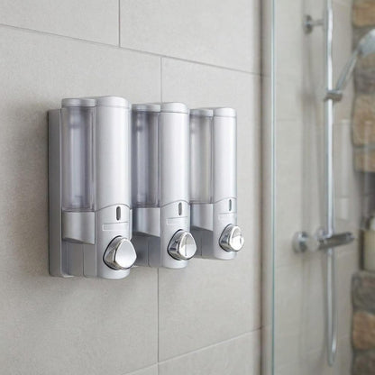 Gray Heavy Duty Plastic Three Chamber Wall Mount Soap Dispenser HomeRoots