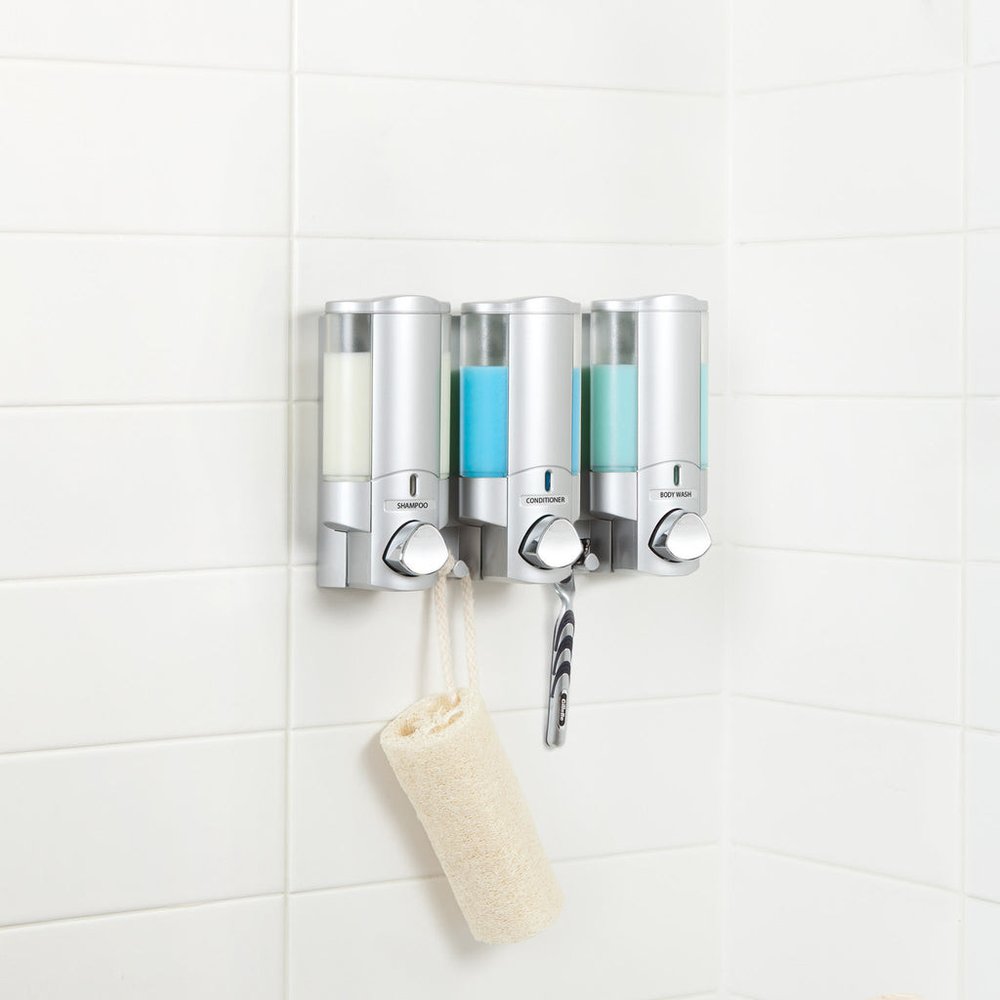 Gray Heavy Duty Plastic Three Chamber Wall Mount Soap Dispenser HomeRoots