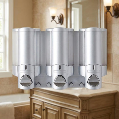 Gray Heavy Duty Plastic Three Chamber Wall Mount Soap Dispenser HomeRoots