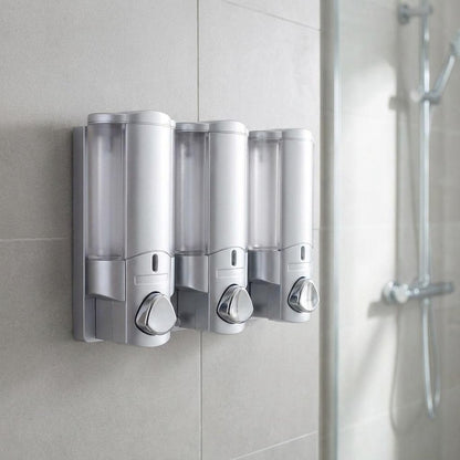 Gray Heavy Duty Plastic Three Chamber Wall Mount Soap Dispenser HomeRoots
