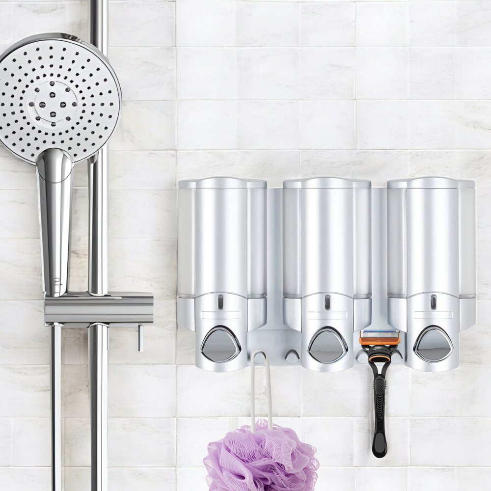 Gray Heavy Duty Plastic Three Chamber Wall Mount Soap Dispenser HomeRoots